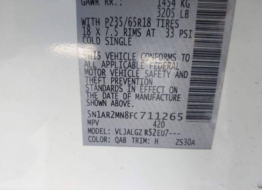 Photo 9 of 2015 Nissan Pathfinder SL (VIN 5N1AR2MN8FC711265)