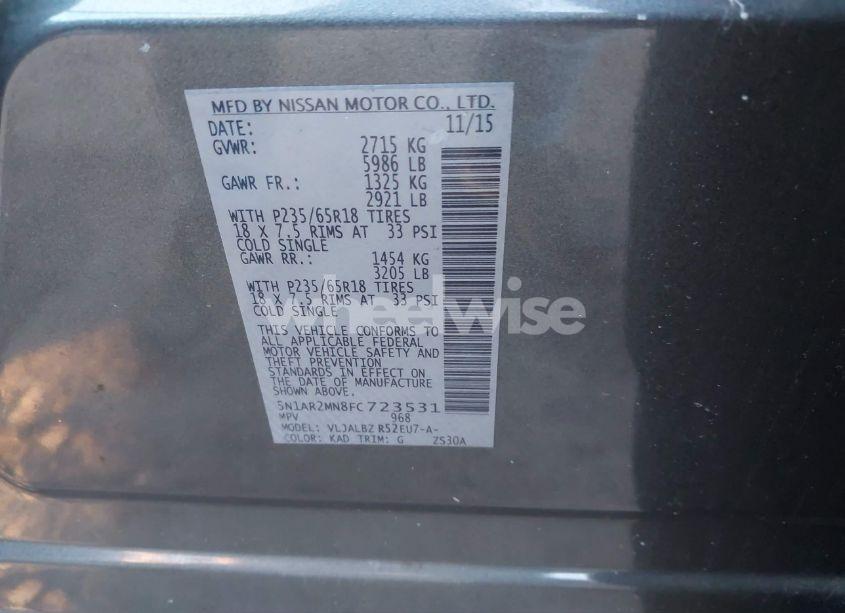 Photo 9 of 2015 Nissan Pathfinder S (VIN 5N1AR2MN8FC723531)