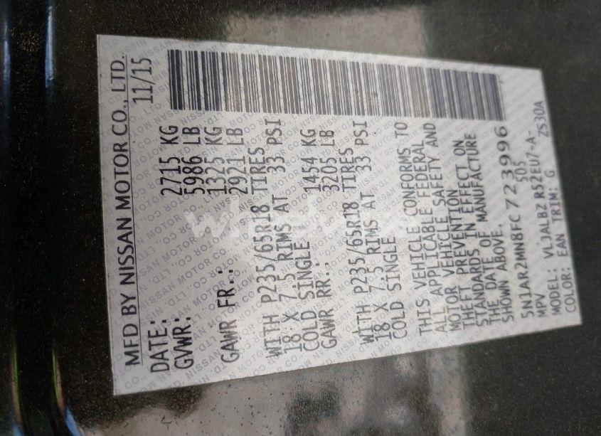 Photo 9 of 2015 Nissan Pathfinder S (VIN 5N1AR2MN8FC723996)