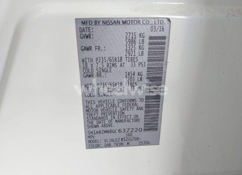 Photo 9 of 2016 Nissan Pathfinder SV (VIN 5N1AR2MN8GC637220)