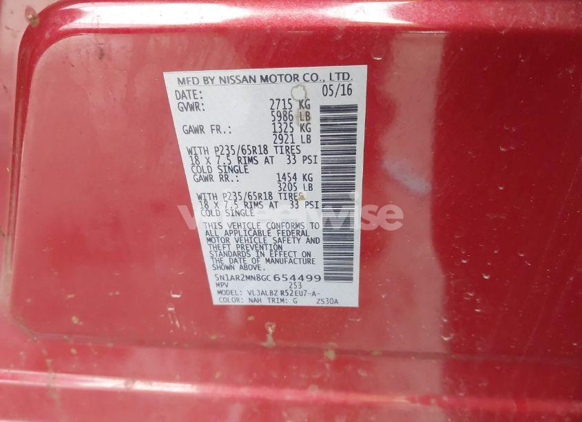 Photo 9 of 2016 Nissan Pathfinder PLATINUM/S/SL/SV (VIN 5N1AR2MN8GC654499)