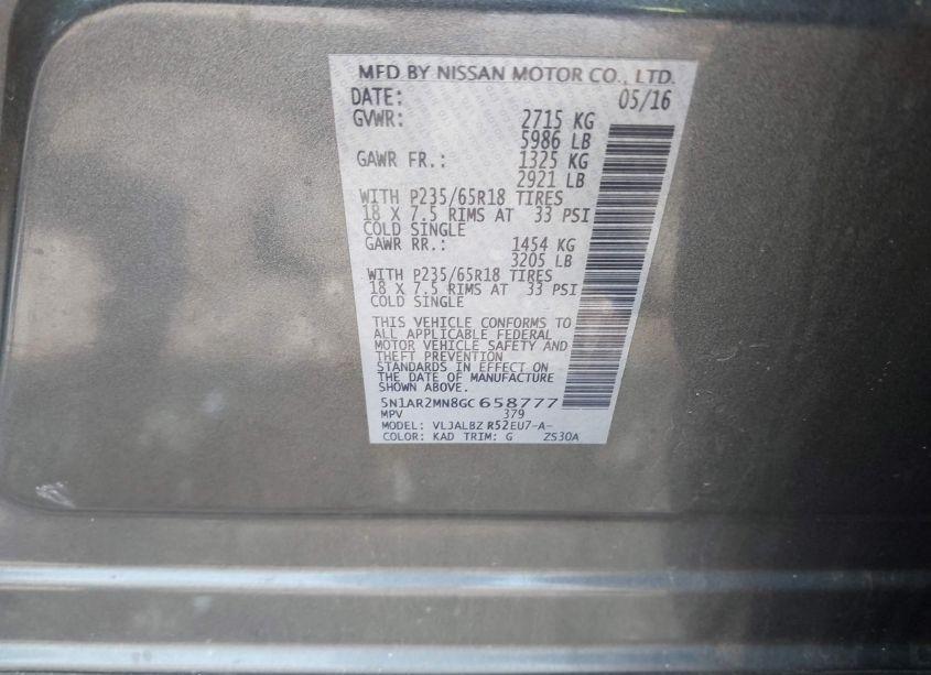 Photo 9 of 2016 Nissan Pathfinder S (VIN 5N1AR2MN8GC658777)