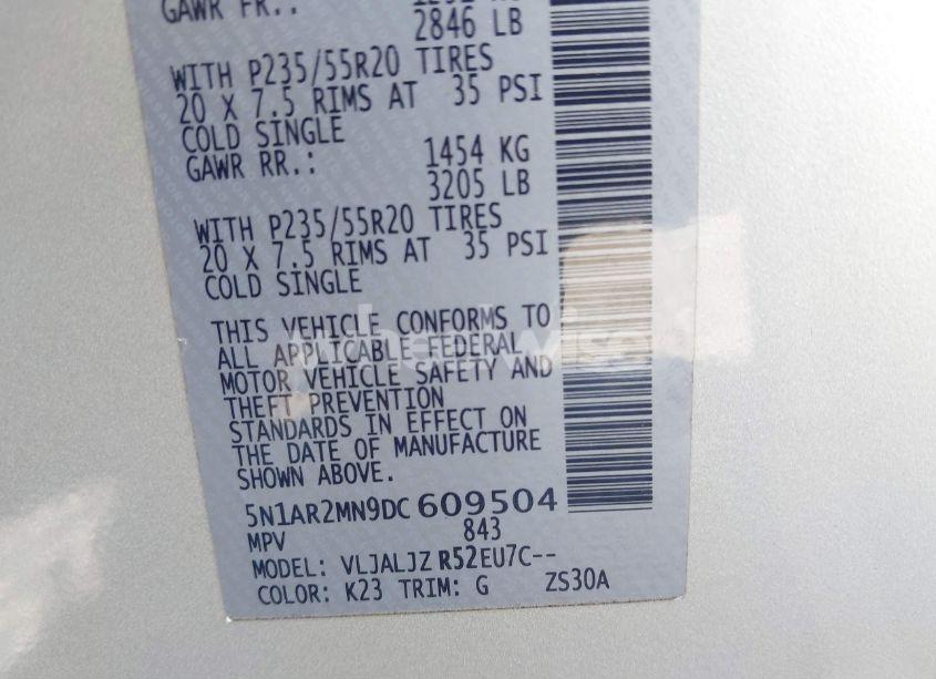 Photo 9 of 2013 Nissan Pathfinder PLATINUM (VIN 5N1AR2MN9DC609504)