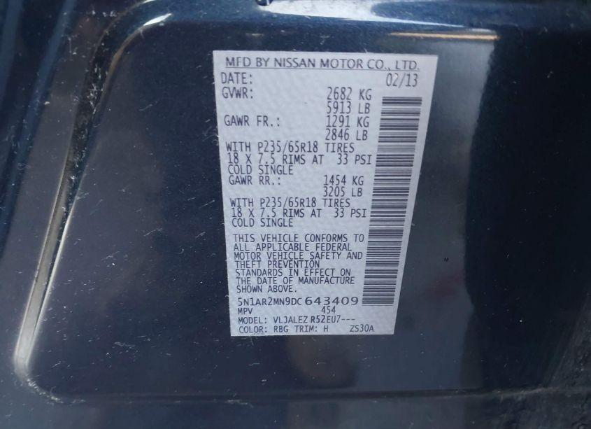 Photo 9 of 2013 Nissan Pathfinder SV (VIN 5N1AR2MN9DC643409)