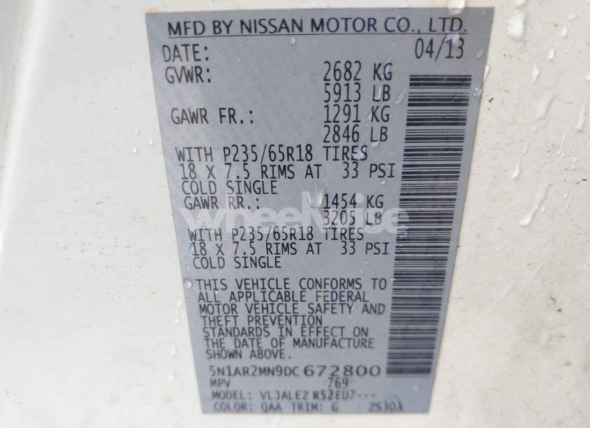 Photo 9 of 2013 Nissan Pathfinder SV (VIN 5N1AR2MN9DC672800)