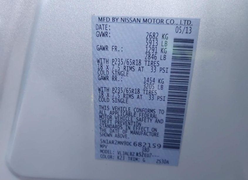 Photo 9 of 2013 Nissan Pathfinder S (VIN 5N1AR2MN9DC682159)