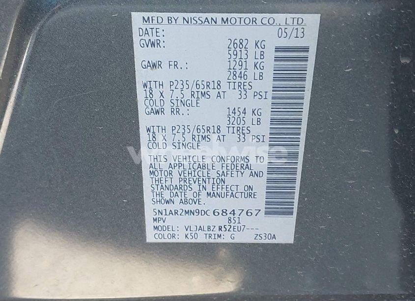 Photo 9 of 2013 Nissan Pathfinder S (VIN 5N1AR2MN9DC684767)