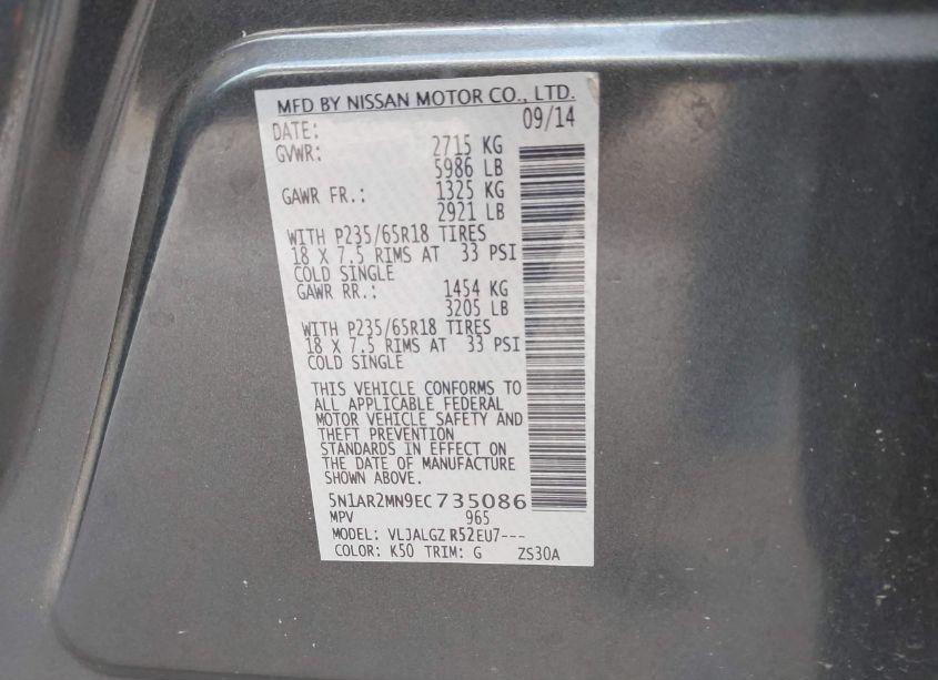 Photo 9 of 2014 Nissan Pathfinder SL (VIN 5N1AR2MN9EC735086)