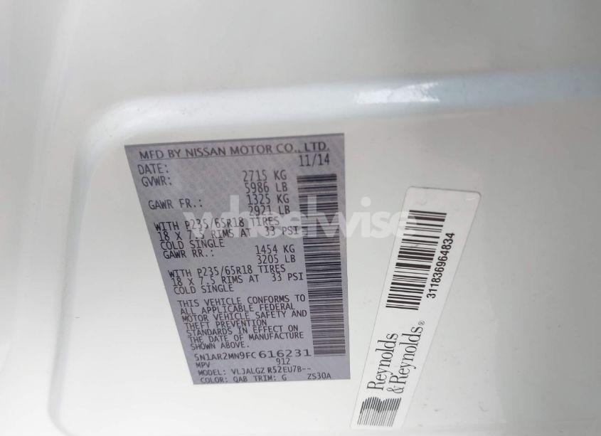 Photo 9 of 2015 Nissan Pathfinder SL (VIN 5N1AR2MN9FC616231)