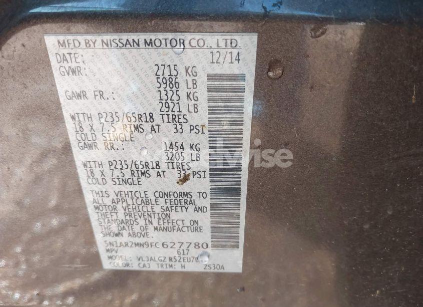 Photo 9 of 2015 Nissan Pathfinder SL (VIN 5N1AR2MN9FC627780)