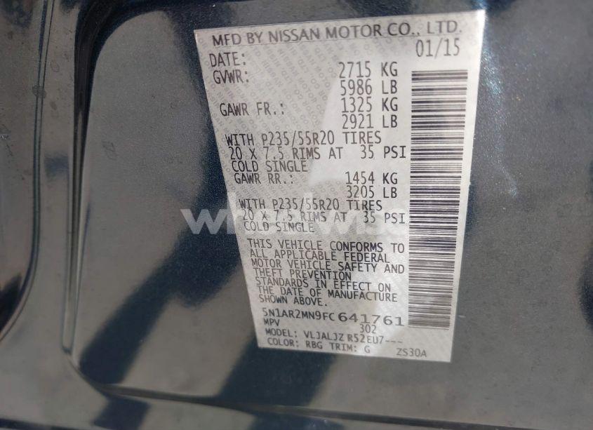 Photo 9 of 2015 Nissan Pathfinder PLATINUM (VIN 5N1AR2MN9FC641761)