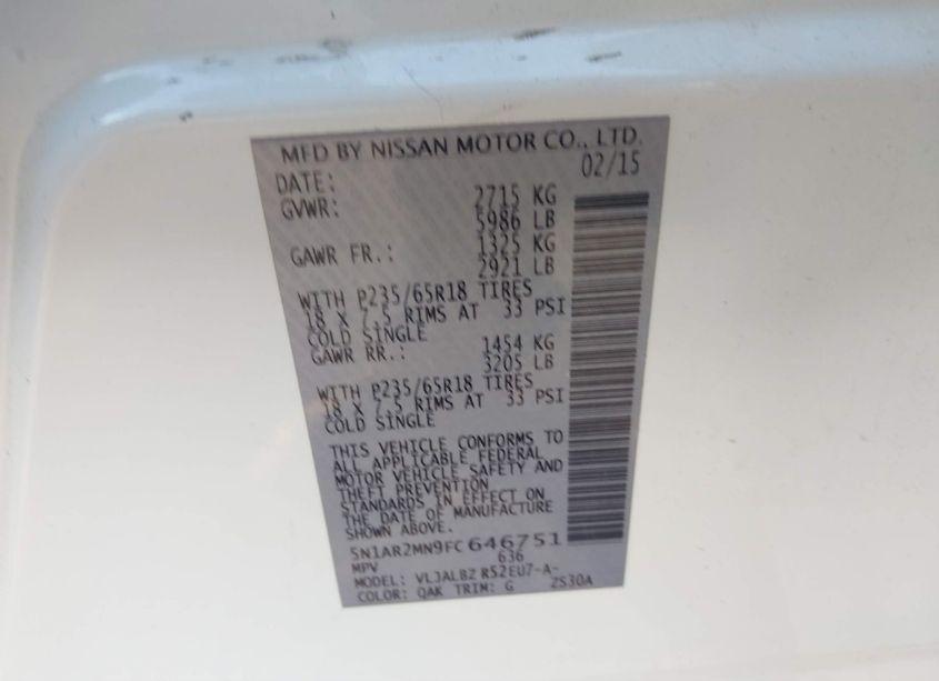 Photo 9 of 2015 Nissan Pathfinder S (VIN 5N1AR2MN9FC646751)