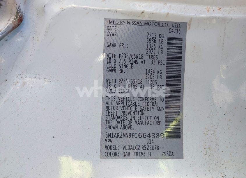 Photo 9 of 2015 Nissan Pathfinder SL (VIN 5N1AR2MN9FC664389)