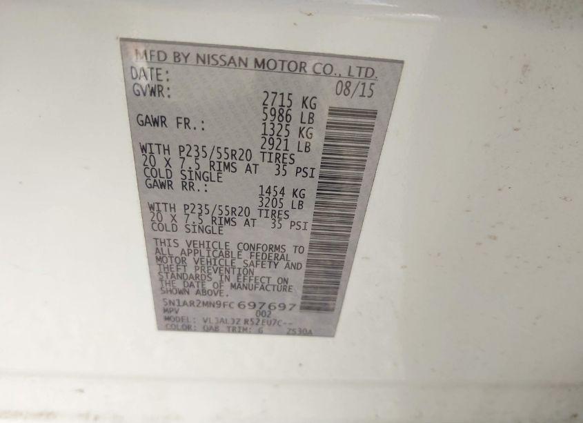 Photo 9 of 2015 Nissan Pathfinder PLATINUM (VIN 5N1AR2MN9FC697697)