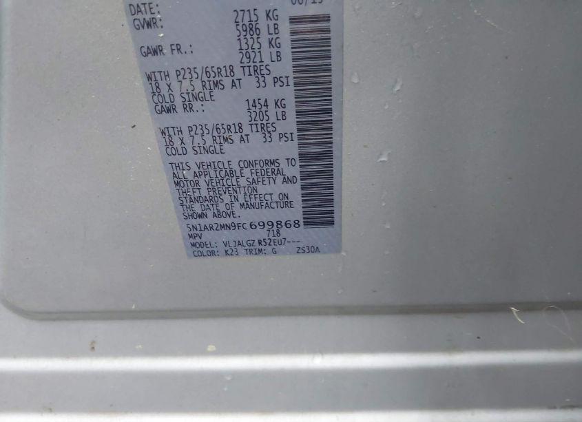 Photo 9 of 2015 Nissan Pathfinder SL (VIN 5N1AR2MN9FC699868)