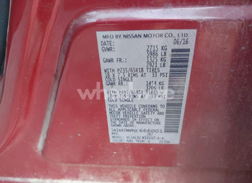 Photo 9 of 2016 Nissan Pathfinder S (VIN 5N1AR2MN9GC666001)