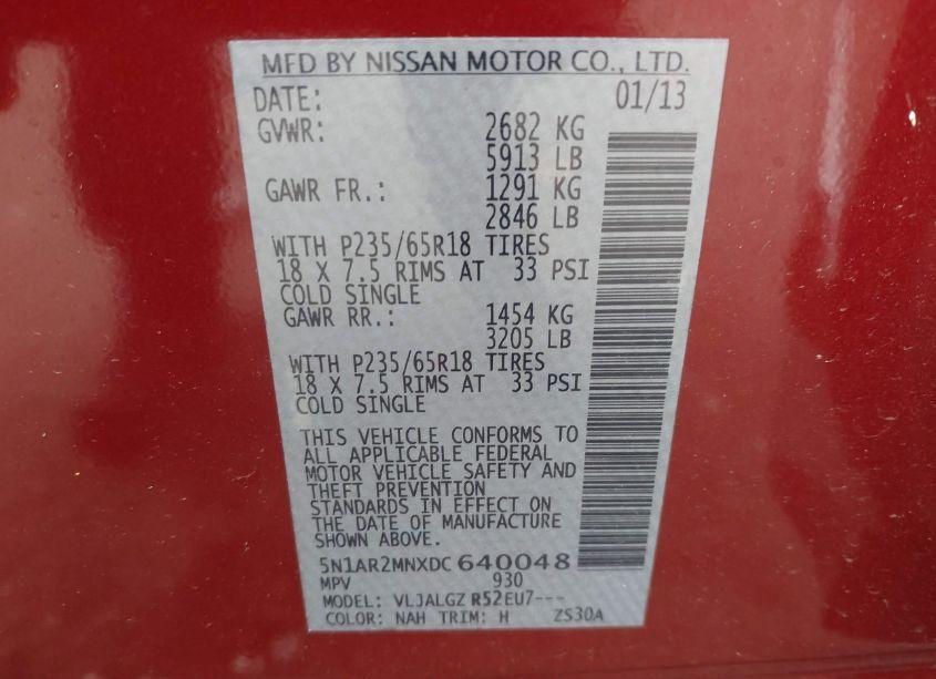 Photo 9 of 2013 Nissan Pathfinder SL (VIN 5N1AR2MNXDC640048)