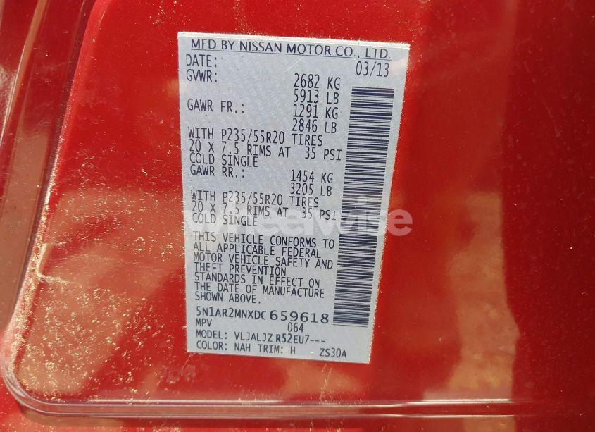 Photo 9 of 2013 Nissan Pathfinder PLATINUM (VIN 5N1AR2MNXDC659618)