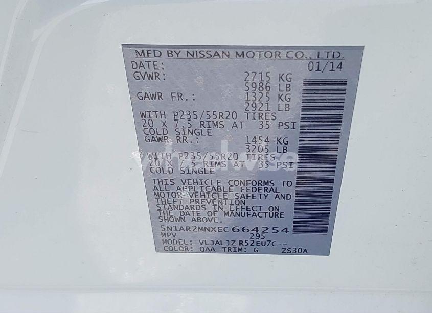 Photo 9 of 2014 Nissan Pathfinder PLATINUM (VIN 5N1AR2MNXEC664254)