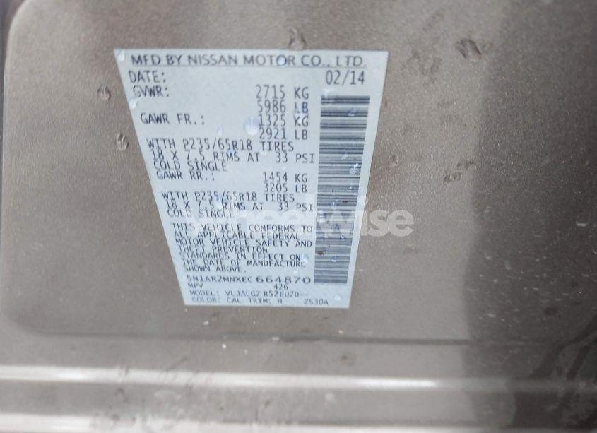 Photo 9 of 2014 Nissan Pathfinder SL (VIN 5N1AR2MNXEC664870)