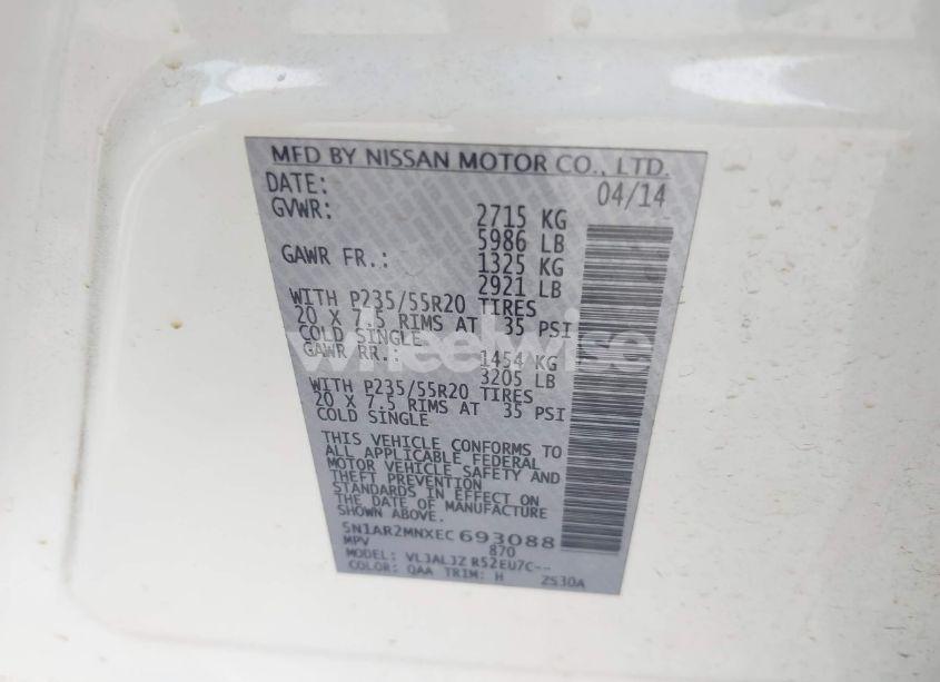 Photo 9 of 2014 Nissan Pathfinder PLATINUM (VIN 5N1AR2MNXEC693088)