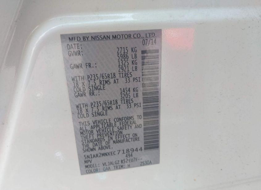 Photo 9 of 2014 Nissan Pathfinder SL (VIN 5N1AR2MNXEC718944)