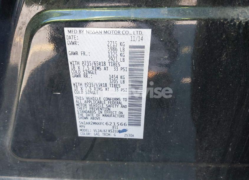 Photo 9 of 2015 Nissan Pathfinder S (VIN 5N1AR2MNXFC621566)