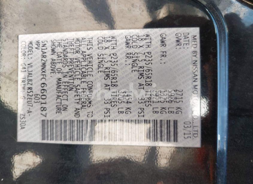 Photo 9 of 2015 Nissan Pathfinder S (VIN 5N1AR2MNXFC660187)