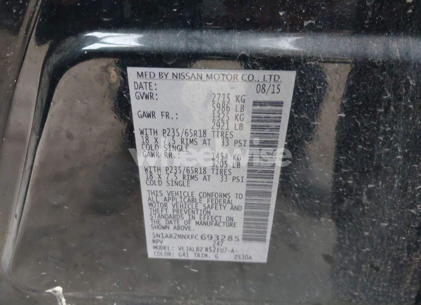 Photo 9 of 2015 Nissan Pathfinder S (VIN 5N1AR2MNXFC693285)