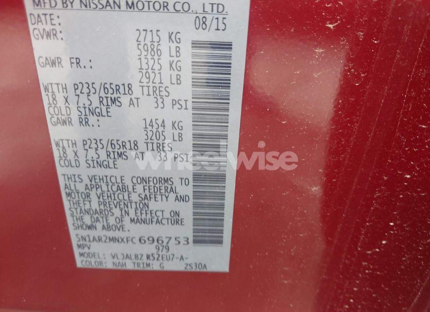 Photo 9 of 2015 Nissan Pathfinder S (VIN 5N1AR2MNXFC696753)