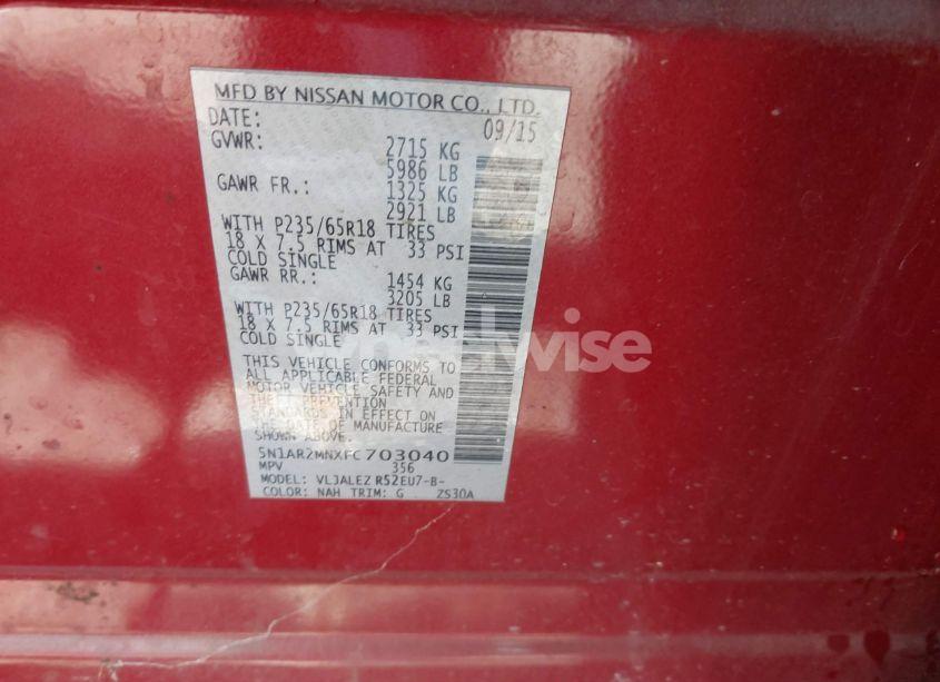 Photo 9 of 2015 Nissan Pathfinder SV (VIN 5N1AR2MNXFC703040)