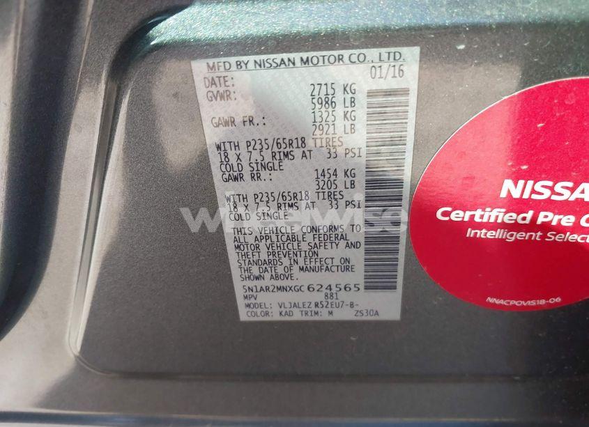 Photo 9 of 2016 Nissan Pathfinder S/SV/SL/PLATINUM (VIN 5N1AR2MNXGC624565)