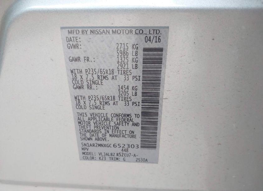 Photo 9 of 2016 Nissan Pathfinder S (VIN 5N1AR2MNXGC652303)