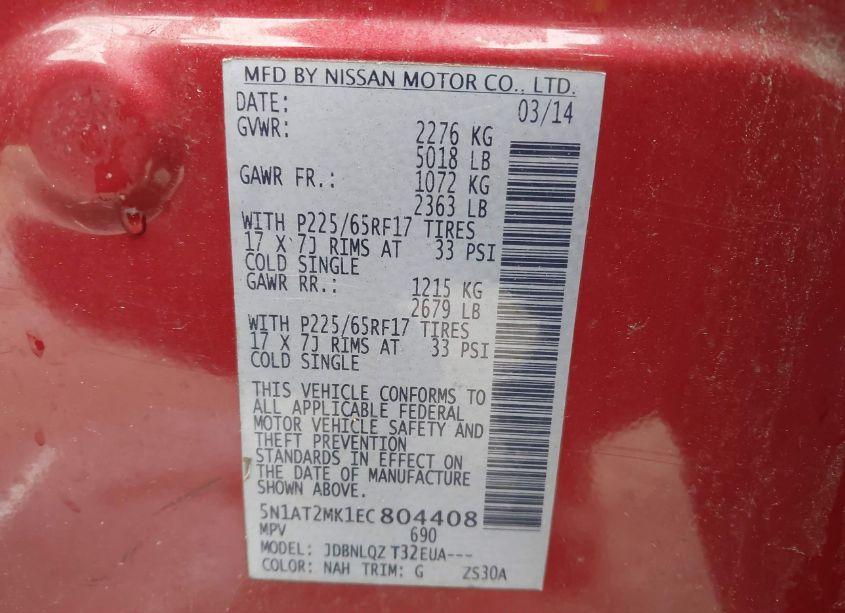 Photo 9 of 2014 Nissan Rogue SV (VIN 5N1AT2MK1EC804408)