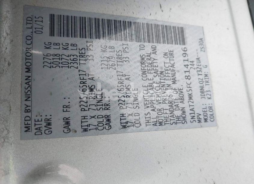 Photo 9 of 2015 Nissan Rogue SV (VIN 5N1AT2MK5FC814196)