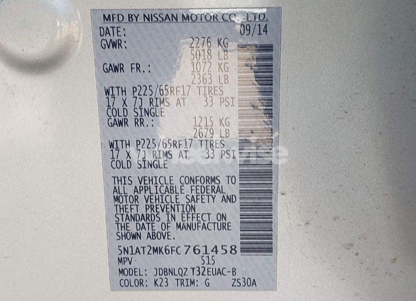 Photo 9 of 2015 Nissan Rogue SV (VIN 5N1AT2MK6FC761458)