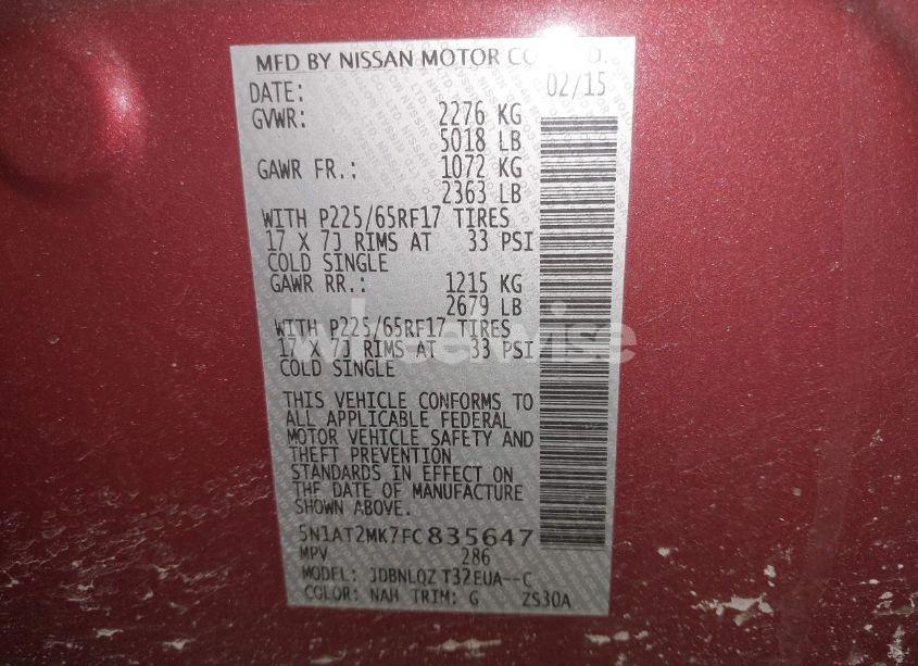 Photo 9 of 2015 Nissan Rogue SV (VIN 5N1AT2MK7FC835647)