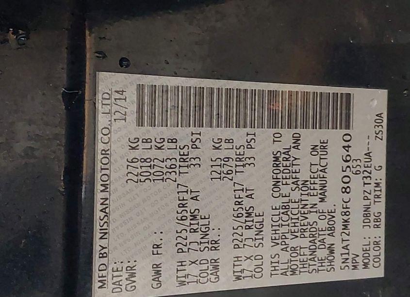 Photo 9 of 2015 Nissan Rogue S (VIN 5N1AT2MK8FC805640)