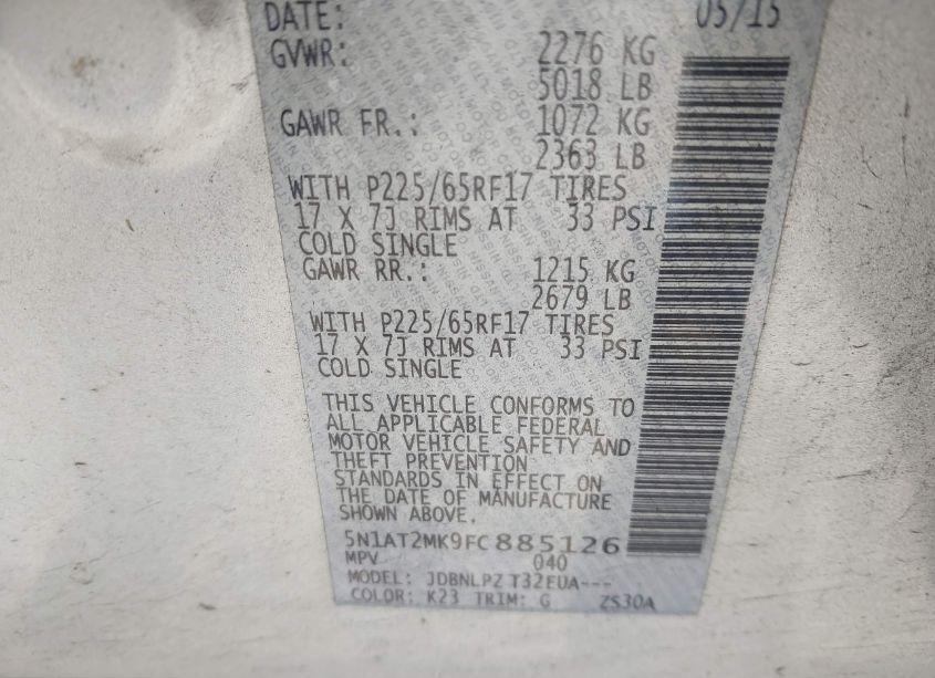 Photo 8 of 2015 Nissan Rogue S (VIN 5N1AT2MK9FC885126)