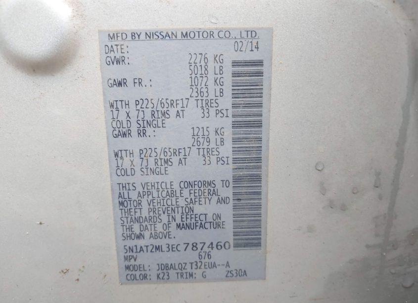 Photo 9 of 2014 Nissan Rogue SV (VIN 5N1AT2ML3EC787460)