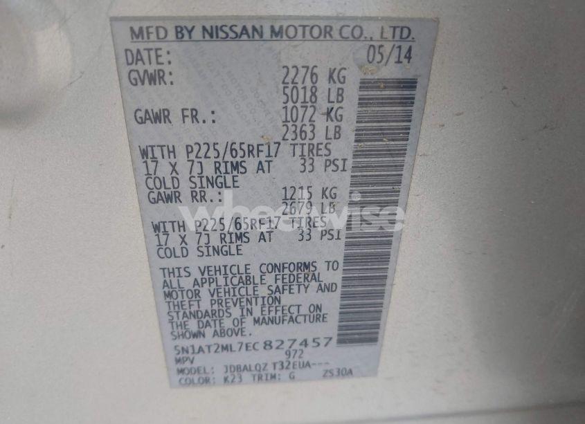 Photo 9 of 2014 Nissan Rogue S/SL/SV (VIN 5N1AT2ML7EC827457)