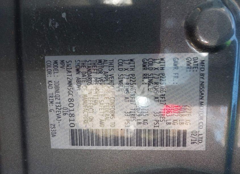 Photo 9 of 2016 Nissan Rogue SV (VIN 5N1AT2MM5GC801810)