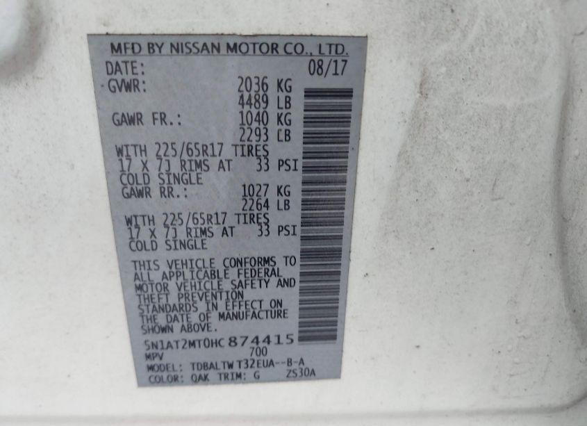 Photo 9 of 2017 Nissan Rogue SV (VIN 5N1AT2MT0HC874415)