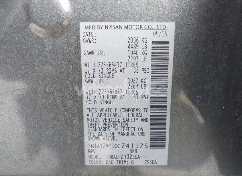 Photo 9 of 2016 Nissan Rogue S/SL/SV (VIN 5N1AT2MT1GC741175)