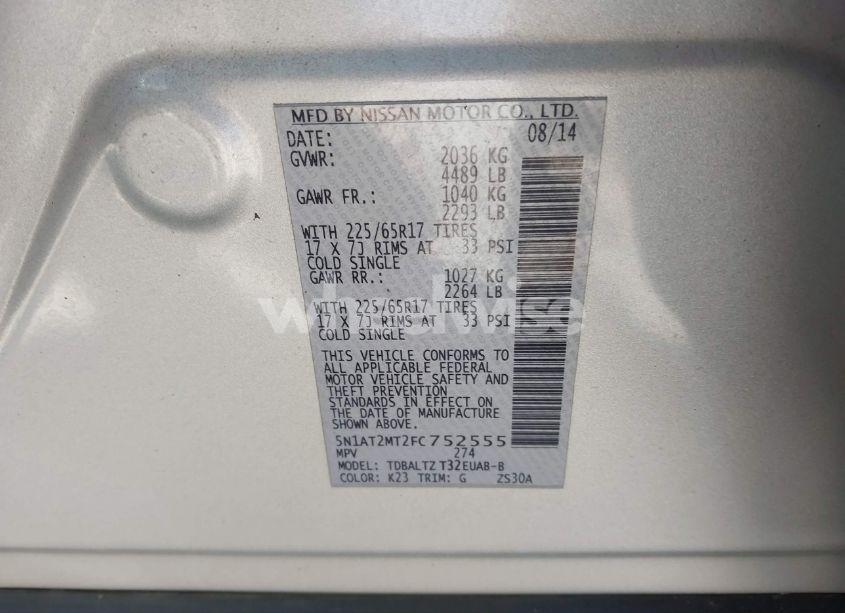 Photo 9 of 2015 Nissan Rogue SV (VIN 5N1AT2MT2FC752555)