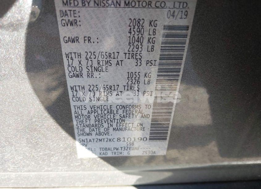 Photo 9 of 2019 Nissan Rogue S (VIN 5N1AT2MT2KC810190)