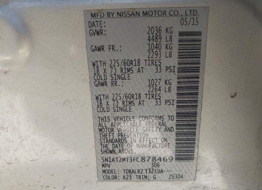 Photo 9 of 2015 Nissan Rogue SL (VIN 5N1AT2MT3FC878469)