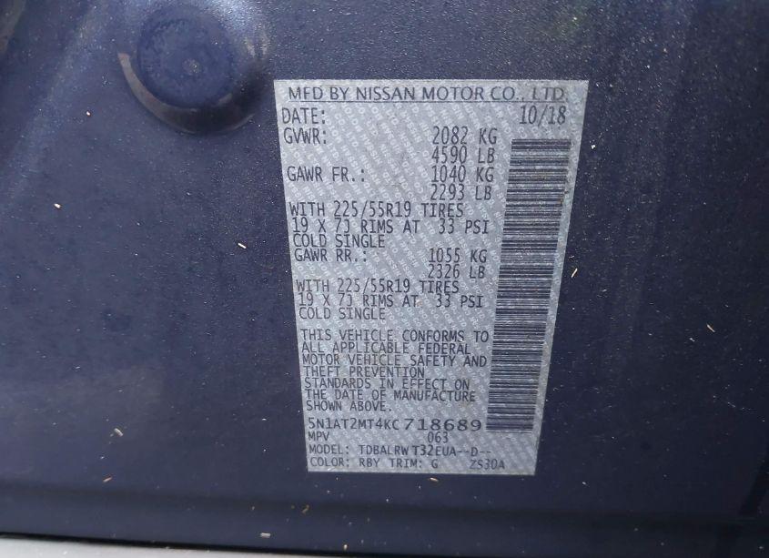 Photo 9 of 2019 Nissan Rogue SL (VIN 5N1AT2MT4KC718689)