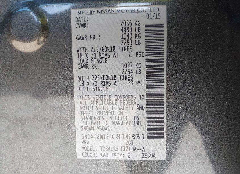 Photo 9 of 2015 Nissan Rogue SL (VIN 5N1AT2MT5FC816331)