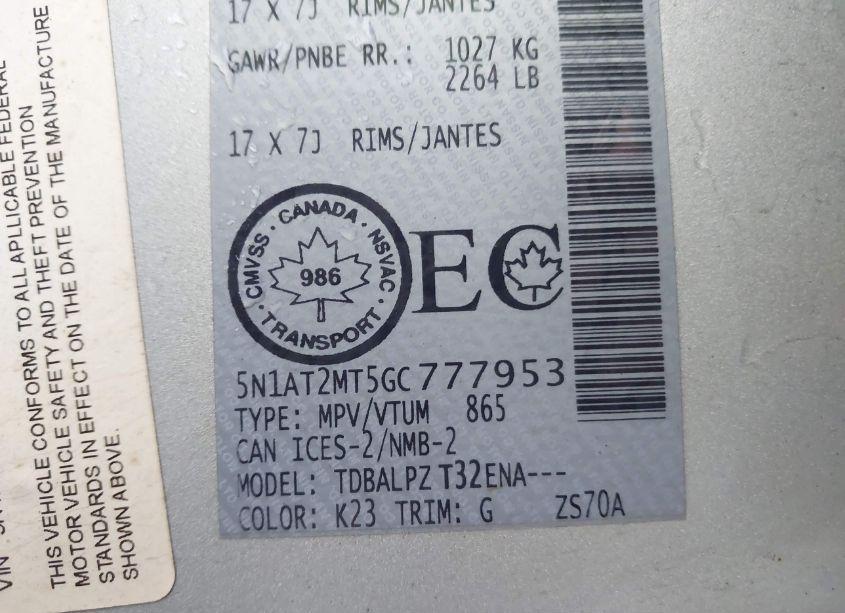 Photo 9 of 2016 Nissan Rogue S/SL/SV (VIN 5N1AT2MT5GC777953)